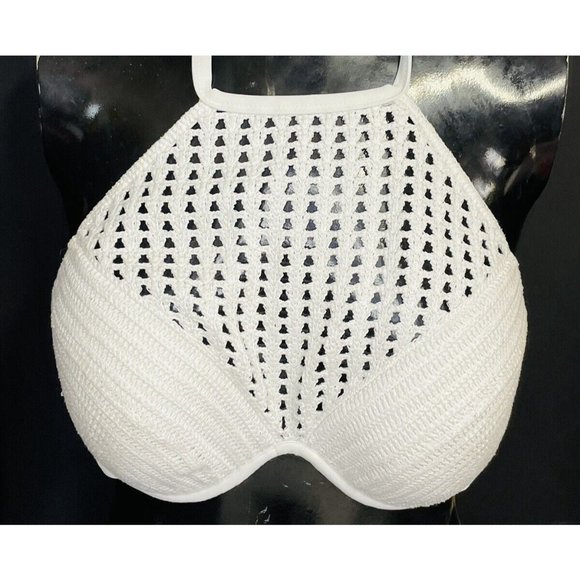 Bikini Top Crochet High Neck Halter Moderate Push Up White 36C - Picture 9 of 12